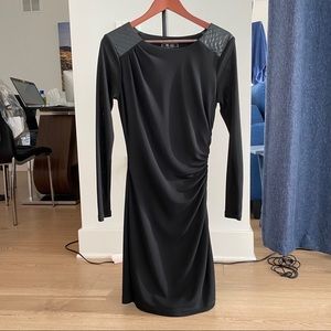Black Rayon Dress with Faux Leather Shoulders